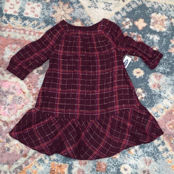 Old Navy NEW Plum Plaid Girls Long Sleeve Festive Dress with Keyhole Back 3T - Picture 1 of 6